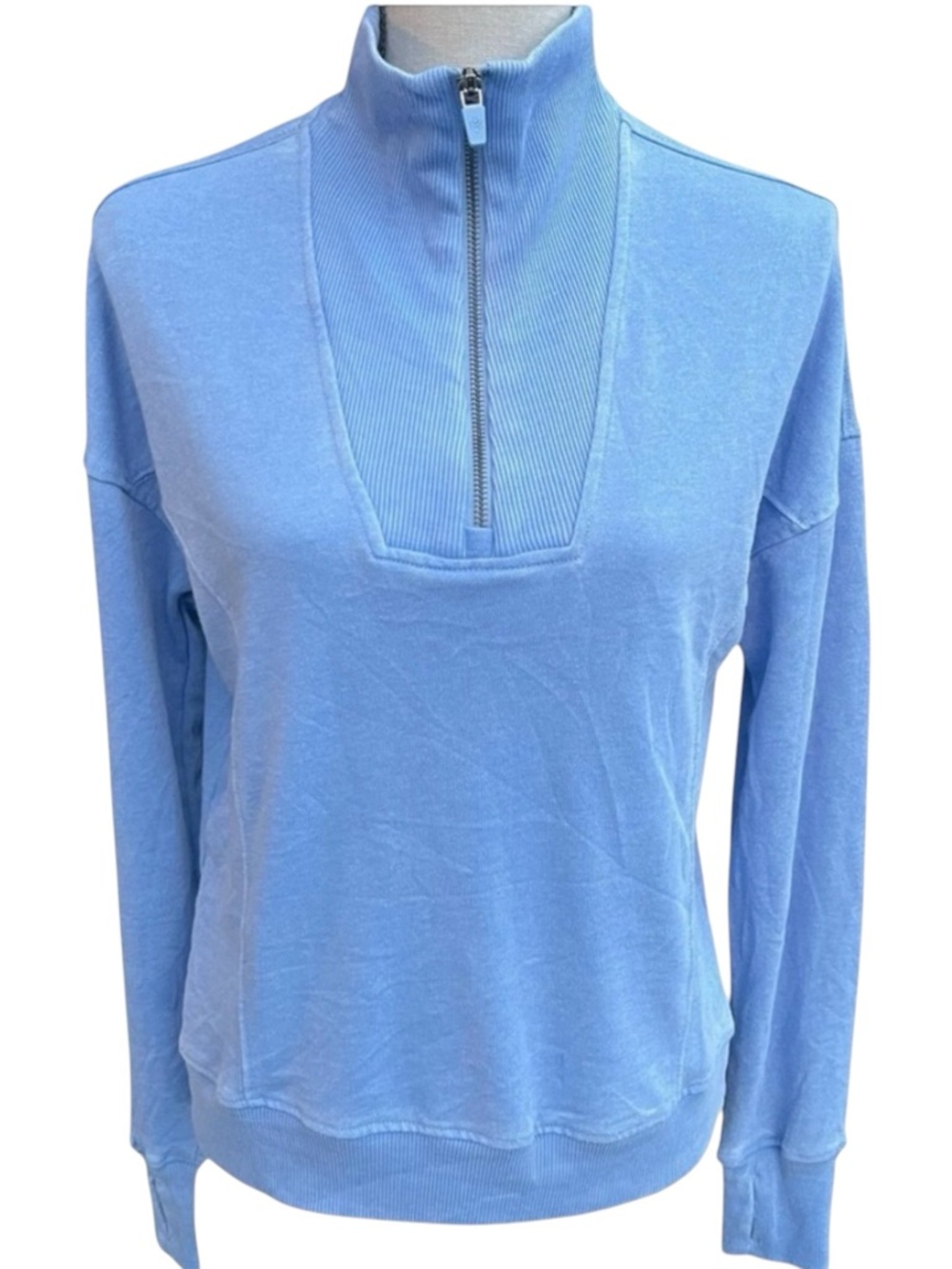 Periwinkle Blue 1/4 Zip Lightweight Long Sleeve Yoga Top (S)